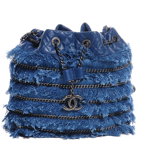 chanel drawstring bucket bag with chain strap|Chanel denim bucket bag.